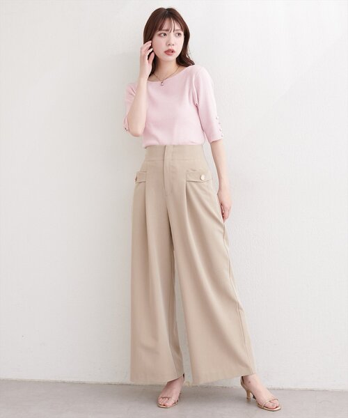 natural couture(ナチュラルクチュール)の「ラメリブ5分袖ニット(ニット/セーター・レディース・オフホワイト/グレー/ピンク/サックスブルー/パープル・FREE)」の7枚目の写真