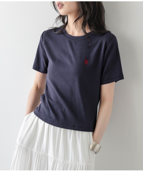La-gemme（ラジェム）の「U.S. POLO ASSN. 別注 ロゴ刺繍 Tシャツ（Tシャツ/カットソー・レディース・ホワイト/モカ/ネイビー/ベージュ/グレー/ピンク/ブラック・フリー）」の6枚目の写真