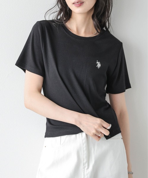 La-gemme（ラジェム）の「U.S. POLO ASSN. 別注 ロゴ刺繍 Tシャツ（Tシャツ/カットソー・レディース・ホワイト/モカ/ネイビー/ベージュ/グレー/ピンク/ブラック・フリー）」の3枚目の写真