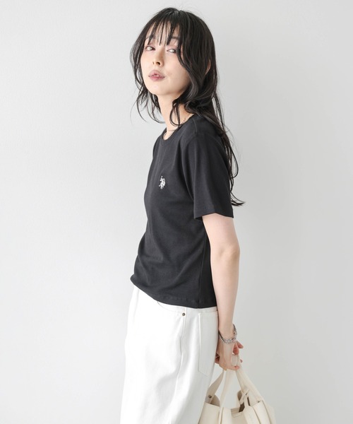 La-gemme（ラジェム）の「U.S. POLO ASSN. 別注 ロゴ刺繍 Tシャツ（Tシャツ/カットソー・レディース・ホワイト/モカ/ネイビー/ベージュ/グレー/ピンク/ブラック・フリー）」の9枚目の写真