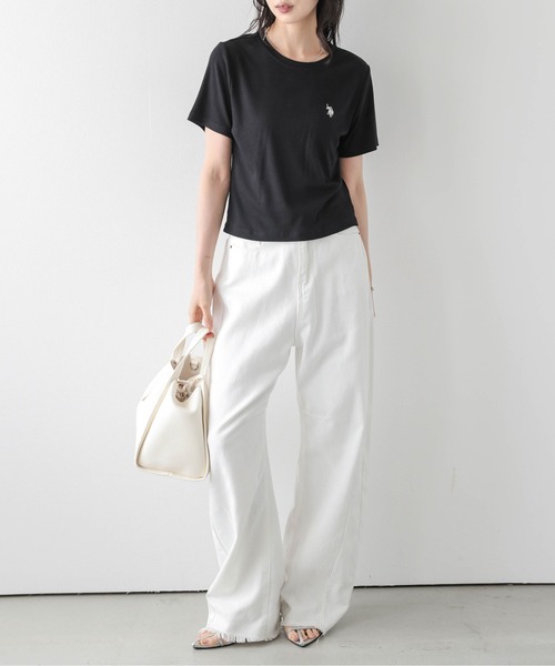 La-gemme（ラジェム）の「U.S. POLO ASSN. 別注 ロゴ刺繍 Tシャツ（Tシャツ/カットソー・レディース・ホワイト/モカ/ネイビー/ベージュ/グレー/ピンク/ブラック・フリー）」の10枚目の写真