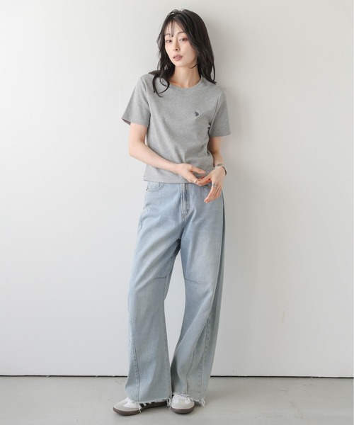 La-gemme（ラジェム）の「U.S. POLO ASSN. 別注 ロゴ刺繍 Tシャツ（Tシャツ/カットソー・レディース・ホワイト/モカ/ネイビー/ベージュ/グレー/ピンク/ブラック・フリー）」の11枚目の写真