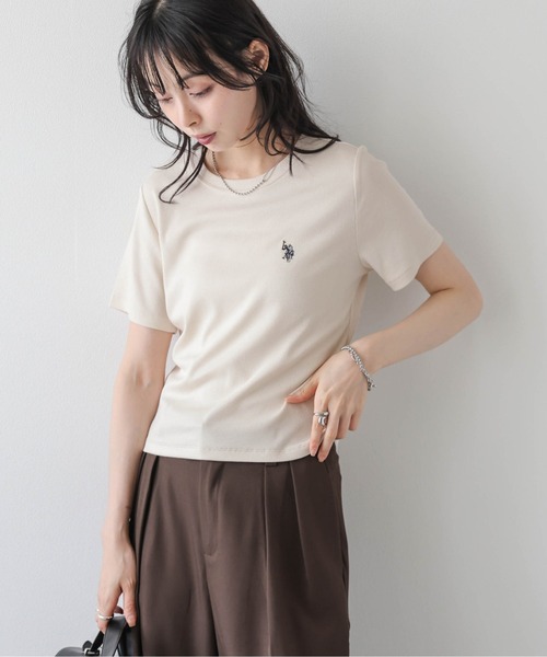 La-gemme（ラジェム）の「U.S. POLO ASSN. 別注 ロゴ刺繍 Tシャツ（Tシャツ/カットソー・レディース・ホワイト/モカ/ネイビー/ベージュ/グレー/ピンク/ブラック・フリー）」の14枚目の写真
