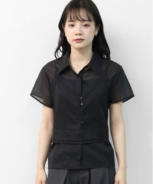 THE CELL.(ザセルドット)の「キャミレイヤード シアーシャツ CAMISOLE LAYERED SHEER SHIRT(シャツ/ブラウス・レディース・グレー/ブラック/ブラウン・FREE)」の6枚目の写真