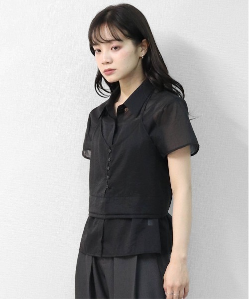 THE CELL.(ザセルドット)の「キャミレイヤード シアーシャツ CAMISOLE LAYERED SHEER SHIRT(シャツ/ブラウス・レディース・グレー/ブラック/ブラウン・FREE)」の7枚目の写真