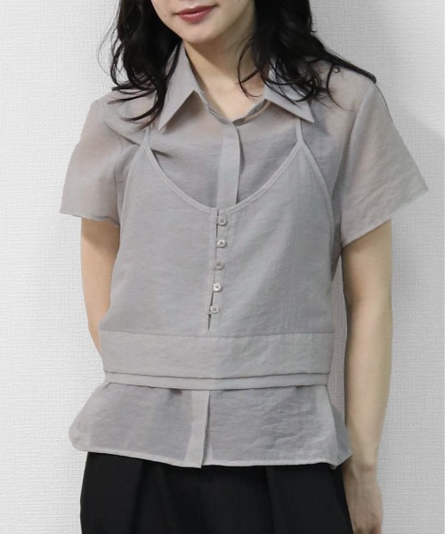 THE CELL.(ザセルドット)の「キャミレイヤード シアーシャツ CAMISOLE LAYERED SHEER SHIRT(シャツ/ブラウス・レディース・グレー/ブラック/ブラウン・FREE)」の13枚目の写真