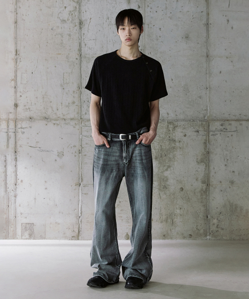P.IN.O（ピインオ）の「クロップリブボタンショートスリーブ - ブラック（Tシャツ/カットソー・メンズ・その他・MEDIUM/LARGE）」の4枚目の写真