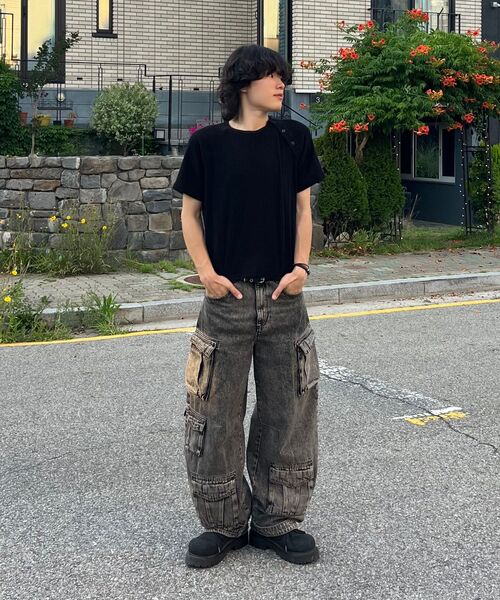 P.IN.O（ピインオ）の「クロップリブボタンショートスリーブ - ブラック（Tシャツ/カットソー・メンズ・その他・MEDIUM/LARGE）」の5枚目の写真
