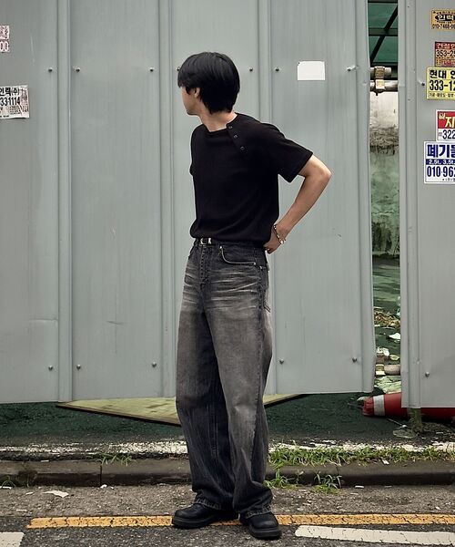 P.IN.O（ピインオ）の「クロップリブボタンショートスリーブ - ブラック（Tシャツ/カットソー・メンズ・その他・MEDIUM/LARGE）」の6枚目の写真