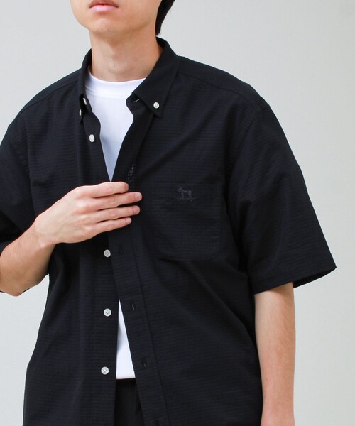 GLOSTER(グロスター)の「【フレブル刺繍】スーパーソフトフレブルショートスリーブ ボタンダウンシャツ(シャツ/ブラウス・メンズ・ブラウン系その他/サックスブルー/ブラック・L/M/S)」の7枚目の写真