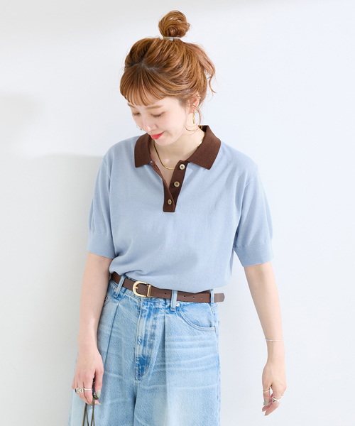B.C STOCK(ベーセーストック)の「手洗い可 / バイカラー襟付きプルオーバー(ニット/セーター・レディース・サックスブルー/チャコールグレー・FREE)」の12枚目の写真