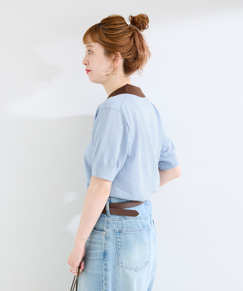 B.C STOCK(ベーセーストック)の「手洗い可 / バイカラー襟付きプルオーバー(ニット/セーター・レディース・サックスブルー/チャコールグレー・FREE)」の13枚目の写真