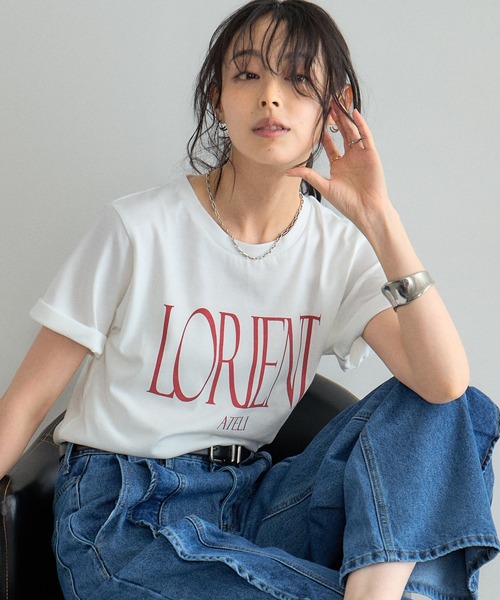 &. NOSTALGIA（アンドドットノスタルジア）の「カラーロゴプリントTシャツ（Tシャツ/カットソー・レディース・ブルー/オフホワイト・FREE）」の4枚目の写真