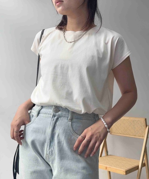 AS KNOW AS plus(アズノゥアズプラス)の「〇コットン シンプルフレンチスリーブTシャツ(Tシャツ/カットソー・レディース・ブラック/ホワイト/ブラウン/ダークグレー・FREE)」の2枚目の写真