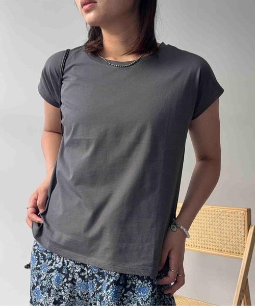 AS KNOW AS plus(アズノゥアズプラス)の「〇コットン シンプルフレンチスリーブTシャツ(Tシャツ/カットソー・レディース・ブラック/ホワイト/ブラウン/ダークグレー・FREE)」の10枚目の写真