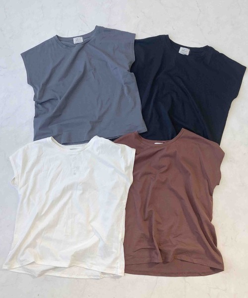 AS KNOW AS plus(アズノゥアズプラス)の「〇コットン シンプルフレンチスリーブTシャツ(Tシャツ/カットソー・レディース・ブラック/ホワイト/ブラウン/ダークグレー・FREE)」の14枚目の写真