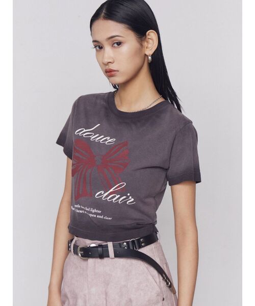 EMODA(エモダ)の「リボンプリントTシャツ(Tシャツ/カットソー・レディース・グレー/ピンク/ブラック・FREE)」の5枚目の写真