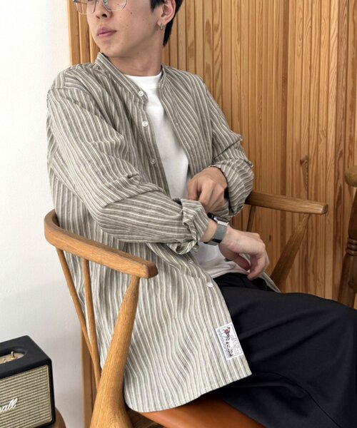 GEVACO(ゲバコ)の「【GEVACO】バンドカラーワッペンシャツ(シャツ/ブラウス・メンズ・ベージュ/ネイビー・MEDIUM/LARGE)」の10枚目の写真