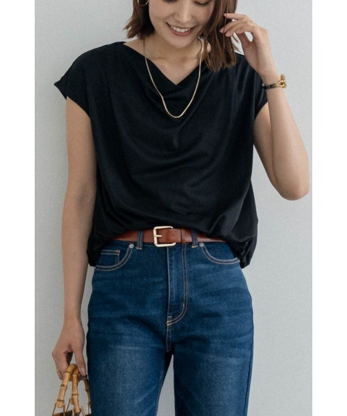 M.deux(エムドゥ)の「ドレープフレンチプルオーバー(Tシャツ/カットソー・レディース・ブラウン/ブラック・MEDIUM)」の1枚目の写真