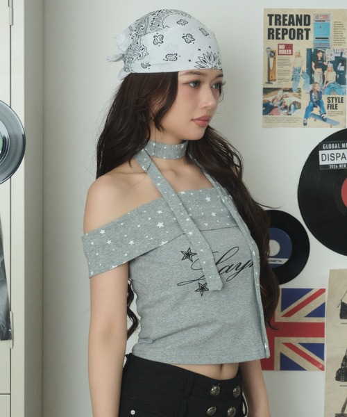 dispark(ディスパーク)の「DISPARK/チョーカー付きオフショルスターT(Tシャツ/カットソー・レディース・ブラック/杢グレー・FREE)」の13枚目の写真