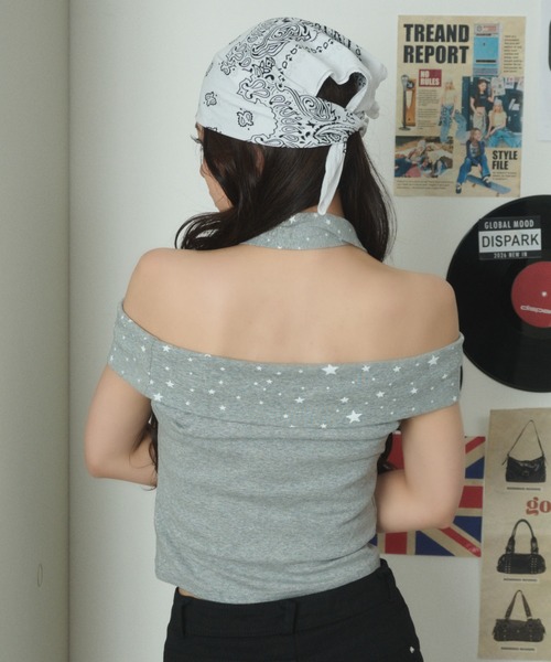 dispark(ディスパーク)の「DISPARK/チョーカー付きオフショルスターT(Tシャツ/カットソー・レディース・ブラック/杢グレー・FREE)」の3枚目の写真