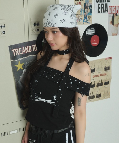 dispark(ディスパーク)の「DISPARK/チョーカー付きオフショルスターT(Tシャツ/カットソー・レディース・ブラック/杢グレー・FREE)」の11枚目の写真