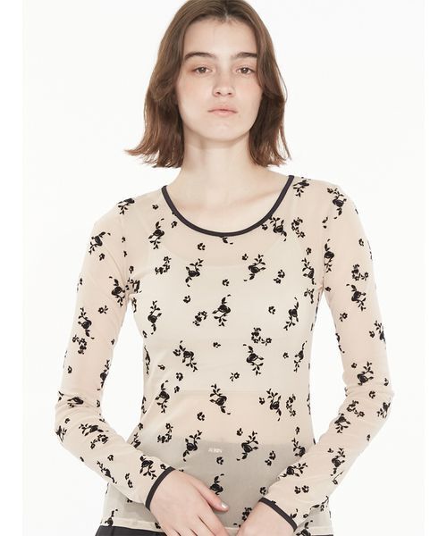 SORIN(ソリン )の「Flocky Swan Pattern Top / フロッキースワンパターントップ(Tシャツ/カットソー・レディース・ベージュ/ホワイト/ブラック・38)」の3枚目の写真