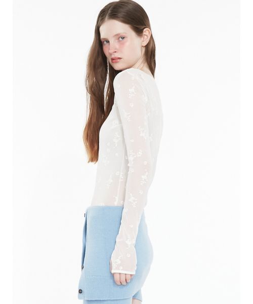 SORIN(ソリン )の「Flocky Swan Pattern Top / フロッキースワンパターントップ(Tシャツ/カットソー・レディース・ベージュ/ホワイト/ブラック・38)」の4枚目の写真