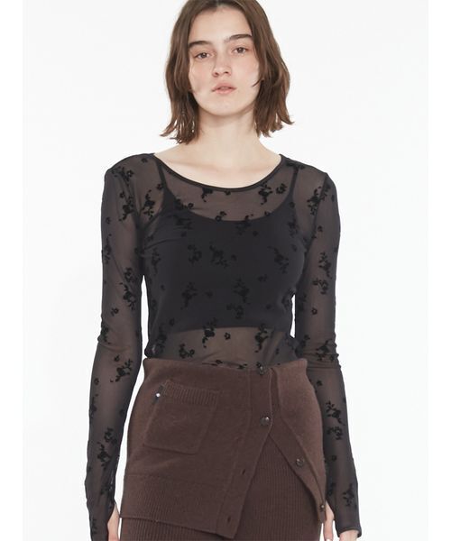 SORIN(ソリン )の「Flocky Swan Pattern Top / フロッキースワンパターントップ(Tシャツ/カットソー・レディース・ベージュ/ホワイト/ブラック・38)」の11枚目の写真