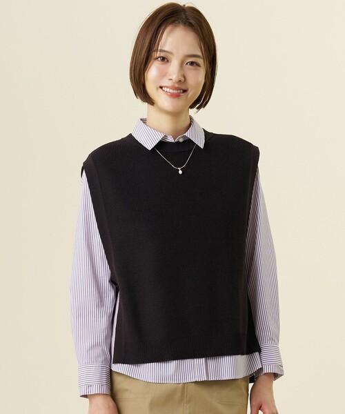 J.PRESS Ladies(J.プレス レディス)の「【プラスワンアイテムに】ベルト ニット ベスト(ベスト・レディース・ベージュ系/ダークブラウン系・SMALL)」の2枚目の写真