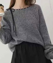 リボン付きニットセーター