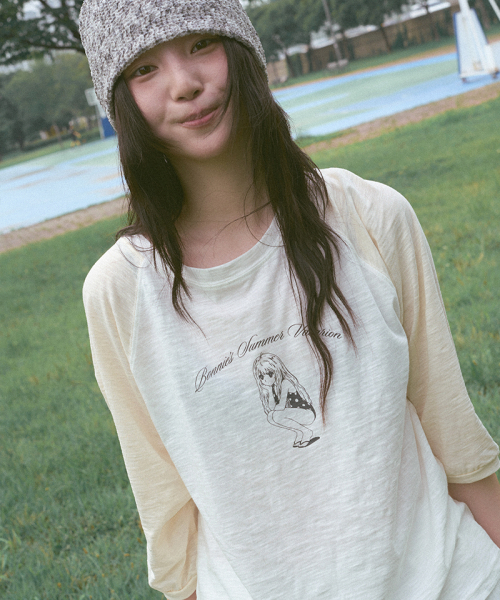 KOOKEESEE(クキシ)の「ボニツートンスラブナグランTシャツ(アイボリー/クリーム)(Tシャツ/カットソー・レディース・その他・FREE)」の1枚目の写真