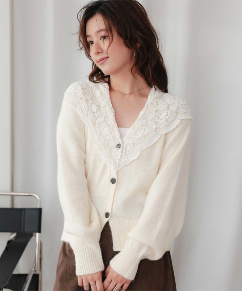 titivate(ティティベイト)の「モヘアレースショールカラーカーディガン(カーディガン/ボレロ・レディース・オフホワイト/ブラック/チャコール・FREE)」の1枚目の写真