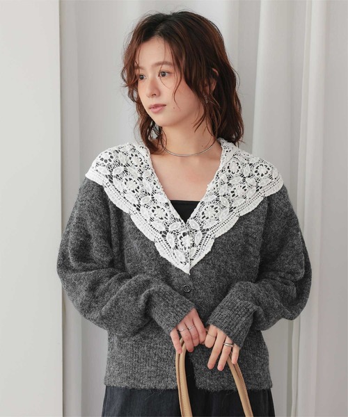 titivate(ティティベイト)の「モヘアレースショールカラーカーディガン(カーディガン/ボレロ・レディース・オフホワイト/ブラック/チャコール・FREE)」の3枚目の写真
