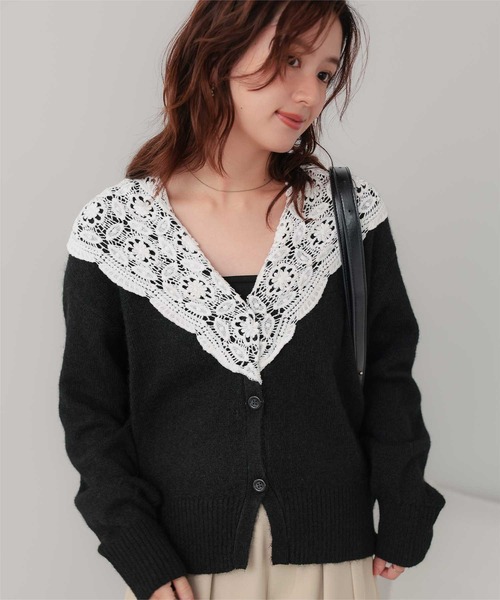 titivate(ティティベイト)の「モヘアレースショールカラーカーディガン(カーディガン/ボレロ・レディース・オフホワイト/ブラック/チャコール・FREE)」の2枚目の写真