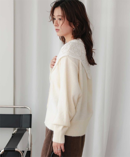 titivate(ティティベイト)の「モヘアレースショールカラーカーディガン(カーディガン/ボレロ・レディース・オフホワイト/ブラック/チャコール・FREE)」の7枚目の写真