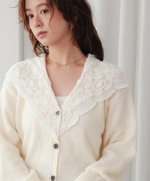 titivate(ティティベイト)の「モヘアレースショールカラーカーディガン(カーディガン/ボレロ・レディース・オフホワイト/ブラック/チャコール・FREE)」の10枚目の写真