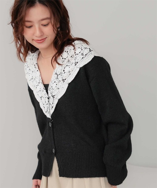 titivate(ティティベイト)の「モヘアレースショールカラーカーディガン(カーディガン/ボレロ・レディース・オフホワイト/ブラック/チャコール・FREE)」の4枚目の写真