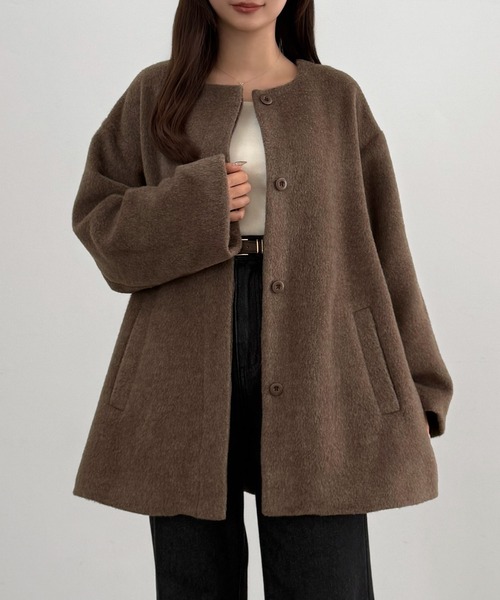 CENEA(セネア)の「ノーカラーシャギーミドルコート(ノーカラーコート・レディース・ダークグレー/ブラウン/ブラック・LARGE/X-LARGE/MEDIUM/SMALL)」の14枚目の写真