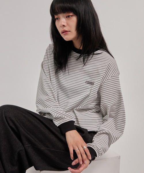 CODDERR(コーダー)の「【CODDERR】ロゴ刺繍 ドローコード 配色 マルチボーダーロンT(Tシャツ/カットソー・メンズ・ブラック/レッド/ブラウン/ネイビー/オフホワイト・M/L)」の2枚目の写真
