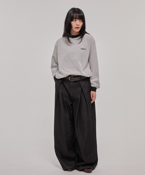 CODDERR(コーダー)の「【CODDERR】ロゴ刺繍 ドローコード 配色 マルチボーダーロンT(Tシャツ/カットソー・メンズ・ブラック/レッド/ブラウン/ネイビー/オフホワイト・M/L)」の6枚目の写真