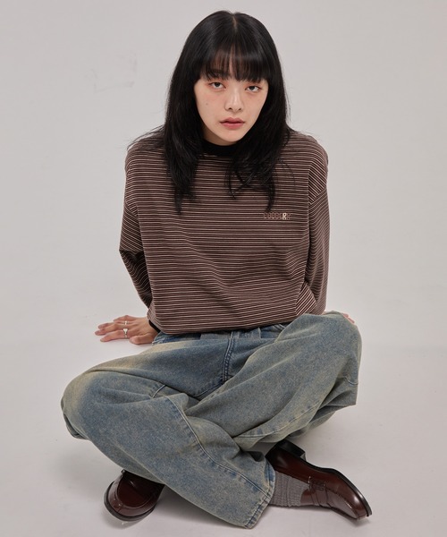 CODDERR(コーダー)の「【CODDERR】ロゴ刺繍 ドローコード 配色 マルチボーダーロンT(Tシャツ/カットソー・メンズ・ブラック/レッド/ブラウン/ネイビー/オフホワイト・M/L)」の8枚目の写真