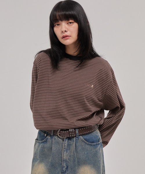 CODDERR(コーダー)の「【CODDERR】ロゴ刺繍 ドローコード 配色 マルチボーダーロンT(Tシャツ/カットソー・メンズ・ブラック/レッド/ブラウン/ネイビー/オフホワイト・M/L)」の9枚目の写真
