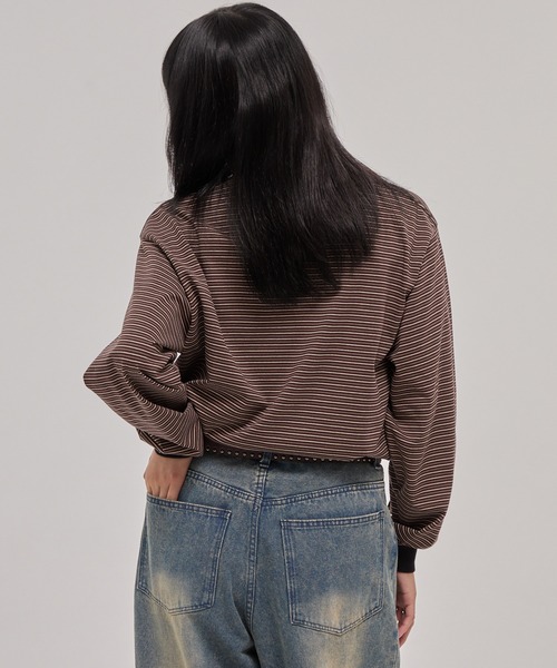 CODDERR(コーダー)の「【CODDERR】ロゴ刺繍 ドローコード 配色 マルチボーダーロンT(Tシャツ/カットソー・メンズ・ブラック/レッド/ブラウン/ネイビー/オフホワイト・M/L)」の10枚目の写真