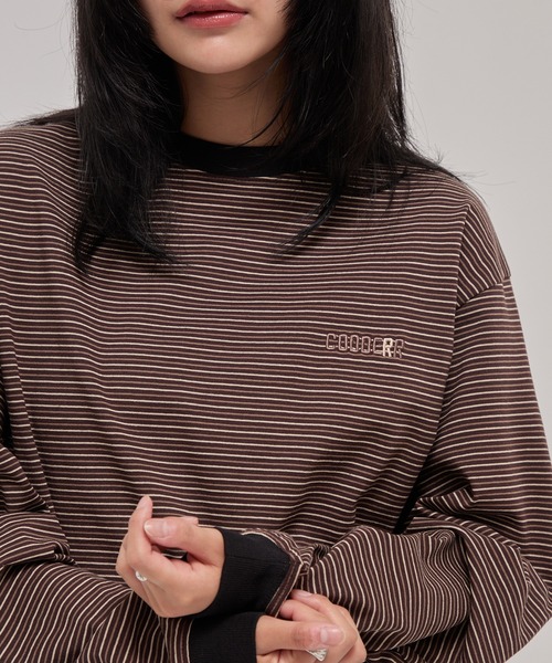 CODDERR(コーダー)の「【CODDERR】ロゴ刺繍 ドローコード 配色 マルチボーダーロンT(Tシャツ/カットソー・メンズ・ブラック/レッド/ブラウン/ネイビー/オフホワイト・M/L)」の11枚目の写真