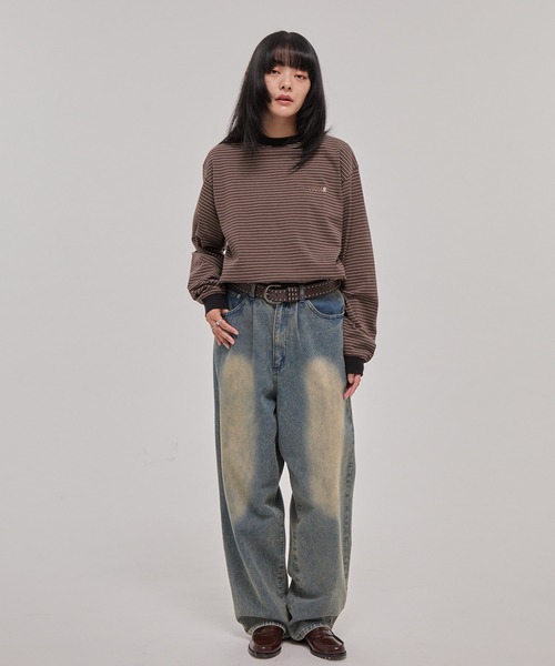 CODDERR(コーダー)の「【CODDERR】ロゴ刺繍 ドローコード 配色 マルチボーダーロンT(Tシャツ/カットソー・メンズ・ブラック/レッド/ブラウン/ネイビー/オフホワイト・M/L)」の12枚目の写真
