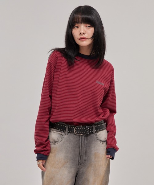 CODDERR(コーダー)の「【CODDERR】ロゴ刺繍 ドローコード 配色 マルチボーダーロンT(Tシャツ/カットソー・メンズ・ブラック/レッド/ブラウン/ネイビー/オフホワイト・M/L)」の14枚目の写真
