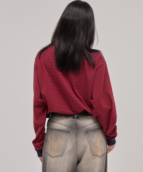 CODDERR(コーダー)の「【CODDERR】ロゴ刺繍 ドローコード 配色 マルチボーダーロンT(Tシャツ/カットソー・メンズ・ブラック/レッド/ブラウン/ネイビー/オフホワイト・M/L)」の16枚目の写真