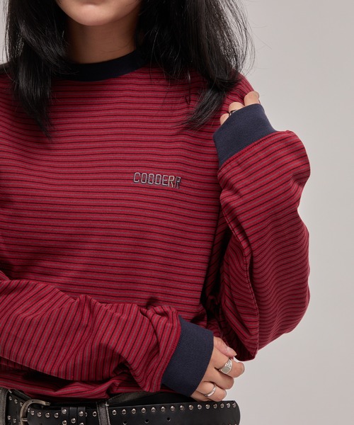 CODDERR(コーダー)の「【CODDERR】ロゴ刺繍 ドローコード 配色 マルチボーダーロンT(Tシャツ/カットソー・メンズ・ブラック/レッド/ブラウン/ネイビー/オフホワイト・M/L)」の17枚目の写真