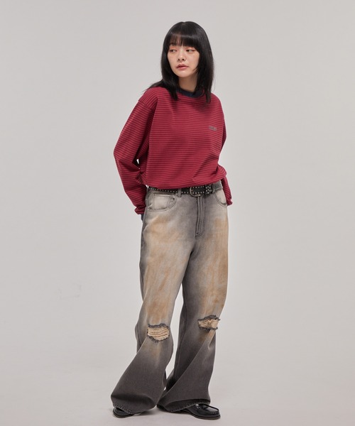 CODDERR(コーダー)の「【CODDERR】ロゴ刺繍 ドローコード 配色 マルチボーダーロンT(Tシャツ/カットソー・メンズ・ブラック/レッド/ブラウン/ネイビー/オフホワイト・M/L)」の18枚目の写真